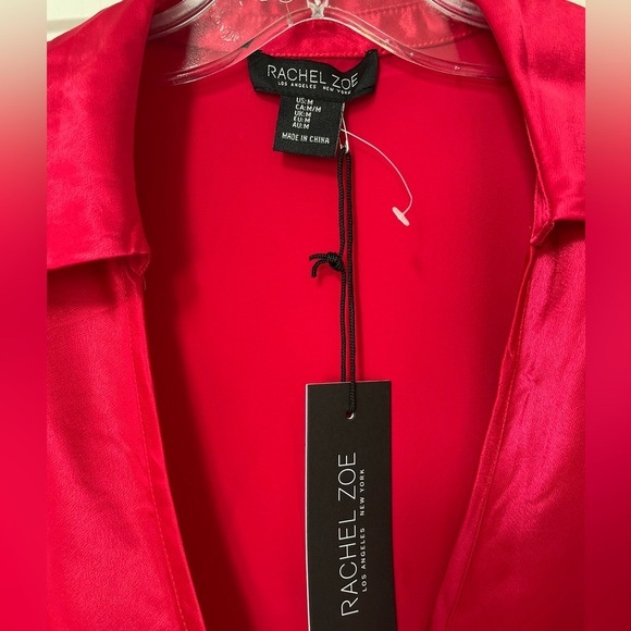 NWT Rachel Zoe Hot Pink Satin Drape Blouse M - Picture 4 of 12